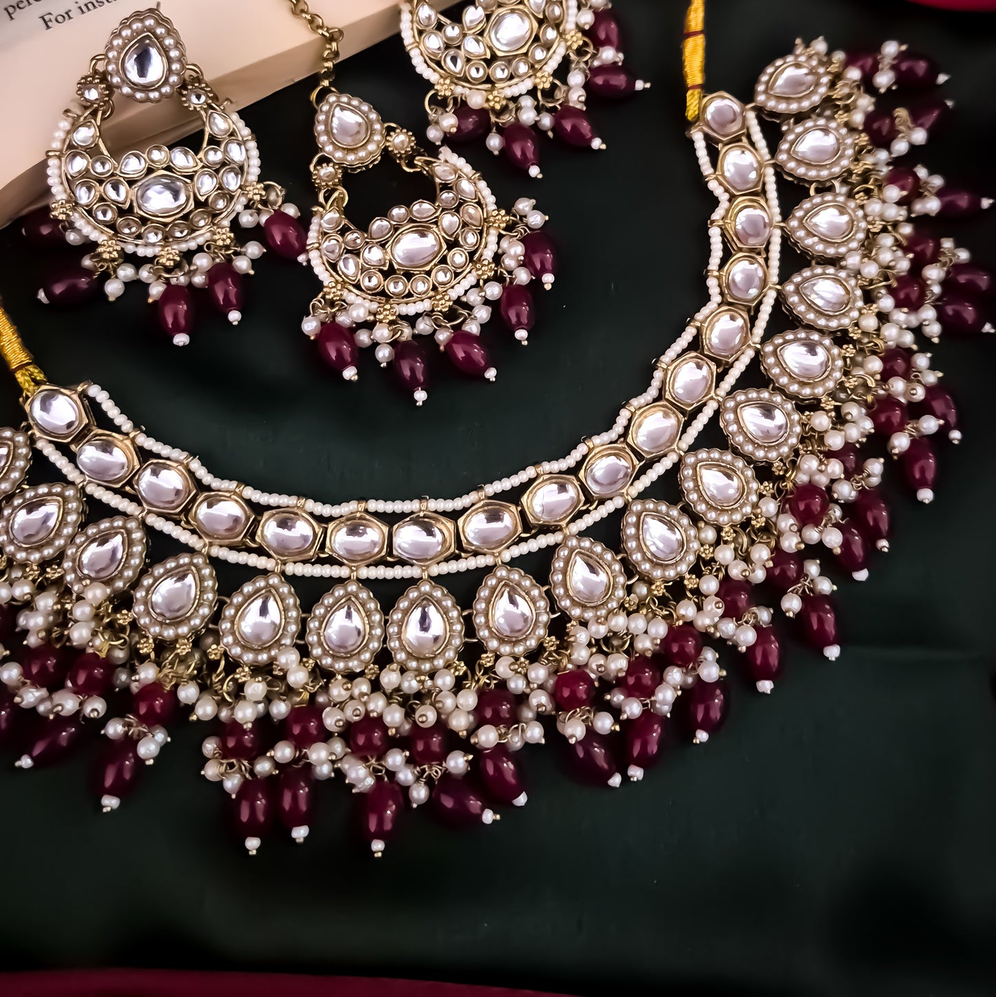 Ramaisa Jadau Kundan Necklace Set - Maroon