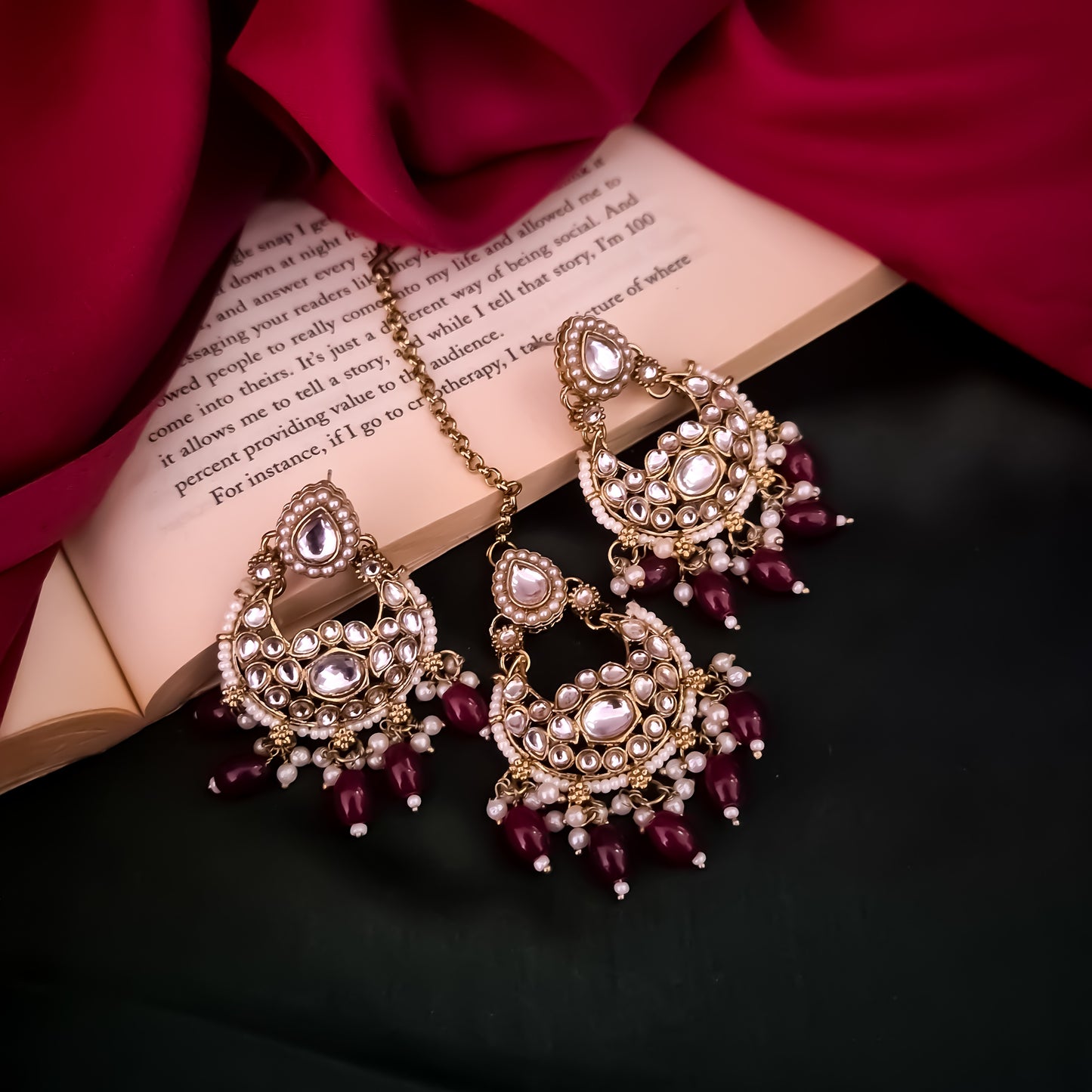 Ramaisa Jadau Kundan Necklace Set - Maroon