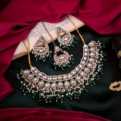 Rumaisa Jadau Kundan Necklace Set - Green