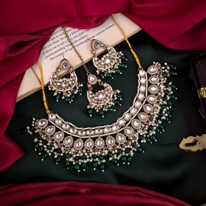Rumaisa Jadau Kundan Necklace Set - Green