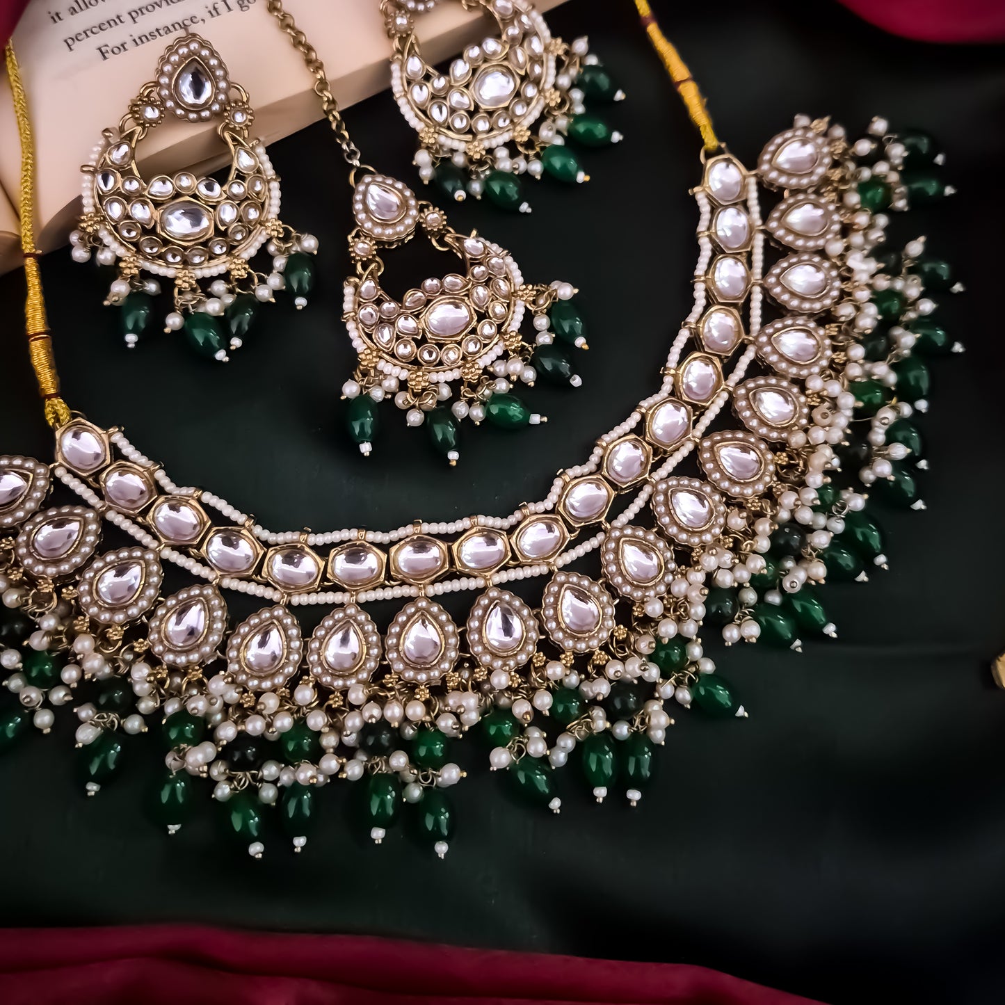 Rumaisa Jadau Kundan Necklace Set - Green