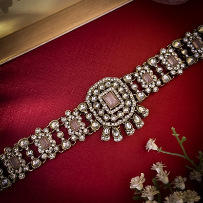 Pastel Pink Ruhanika Kundan Choker Necklace Set