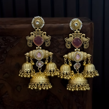Falak Premium Kashmiri Matte Polish Jhumka Earrings - Pastel Pink