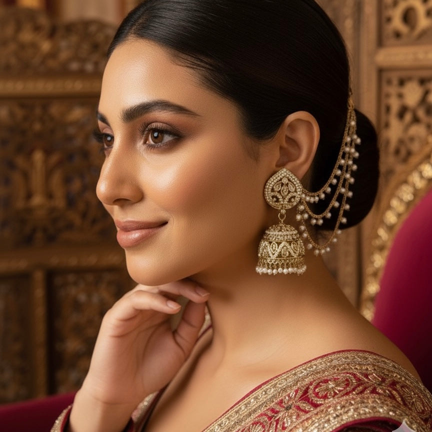 Dhriti Reverse AD Jadau Jhumka with Sahara & Teeka- Golden