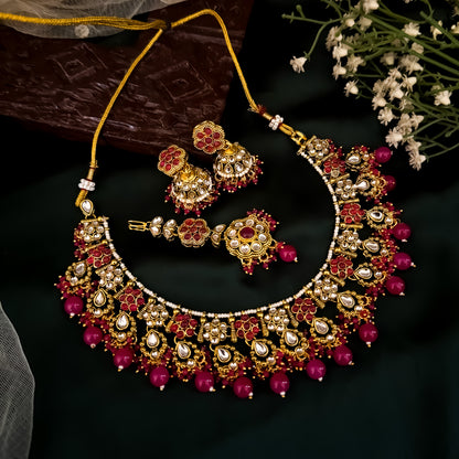 Etika Premium Kundan Necklace Set - Pink