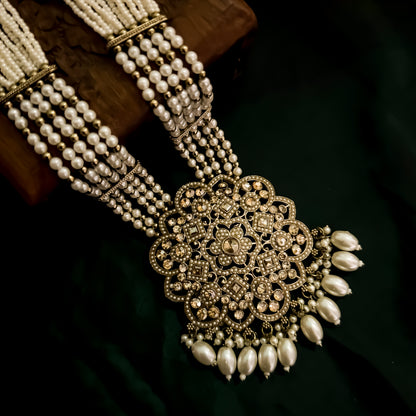 Mandala Jadau Reverse AD Necklace Set - Golden /Ivory