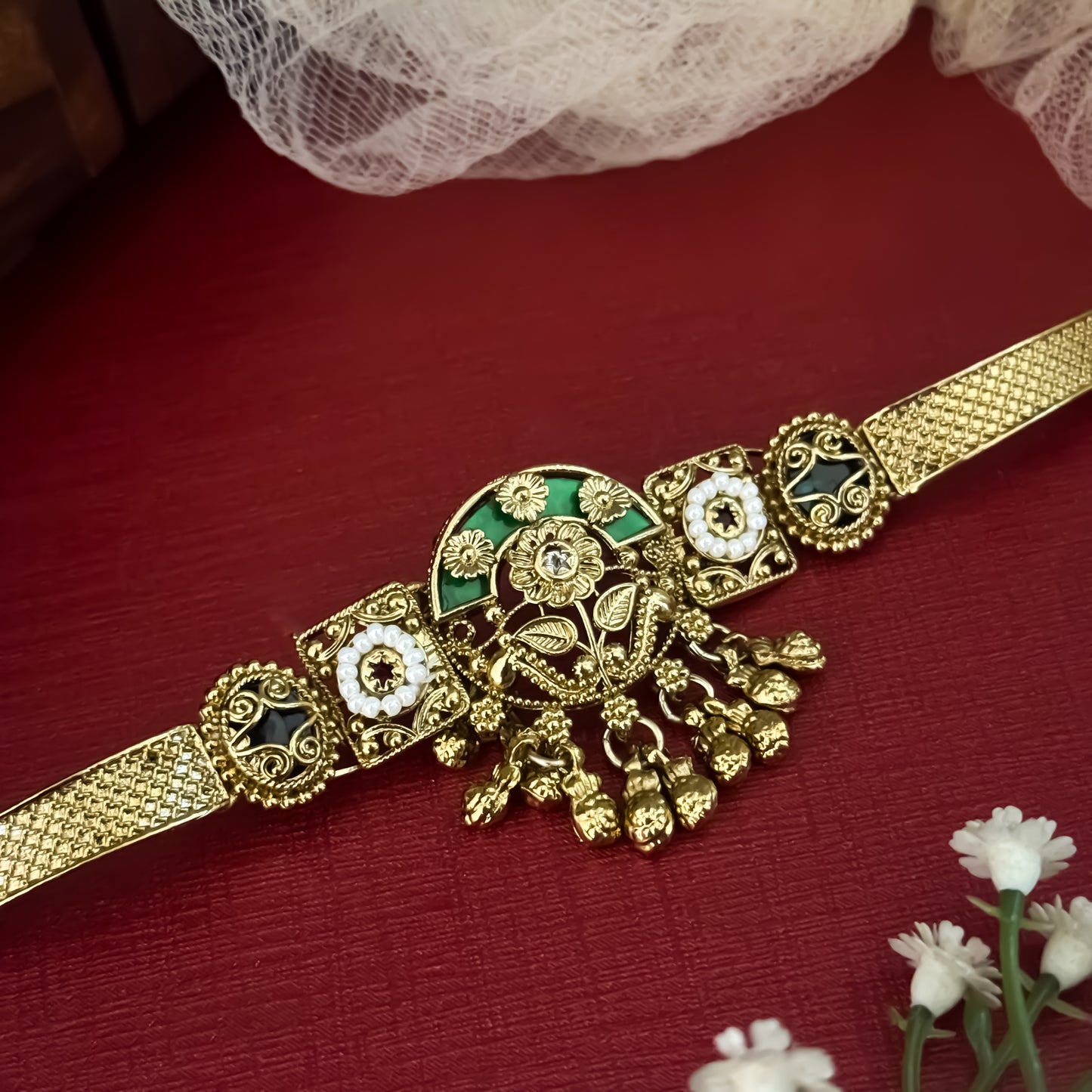 Green Afshan Kashmiri Ghungroo Adjustable Bracelet