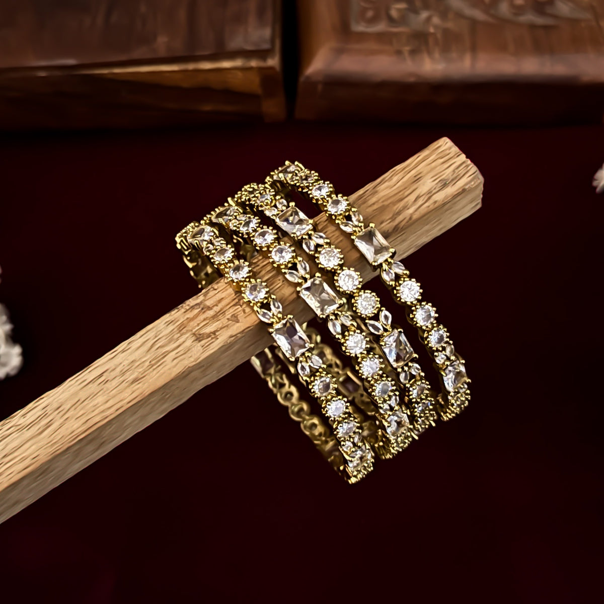 Golden Alvira Premium AD Bangles (Set of 4)