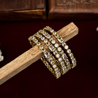 Golden Alvira Premium AD Bangles (Set of 4)