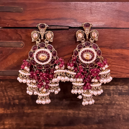 Heer Pearl Jhumka Chandbali Earrings - Wine