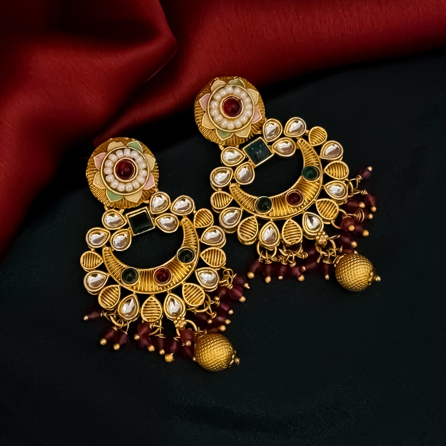 Sayantika Rajwadi Matte Polish Necklace Set - Pink & Green