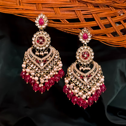 Shaba Jadau Kundan Chandbali Earrings - Hot Pink