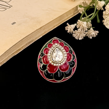 Revati Premium Meenakari Adjustable Ring - Pink & Green