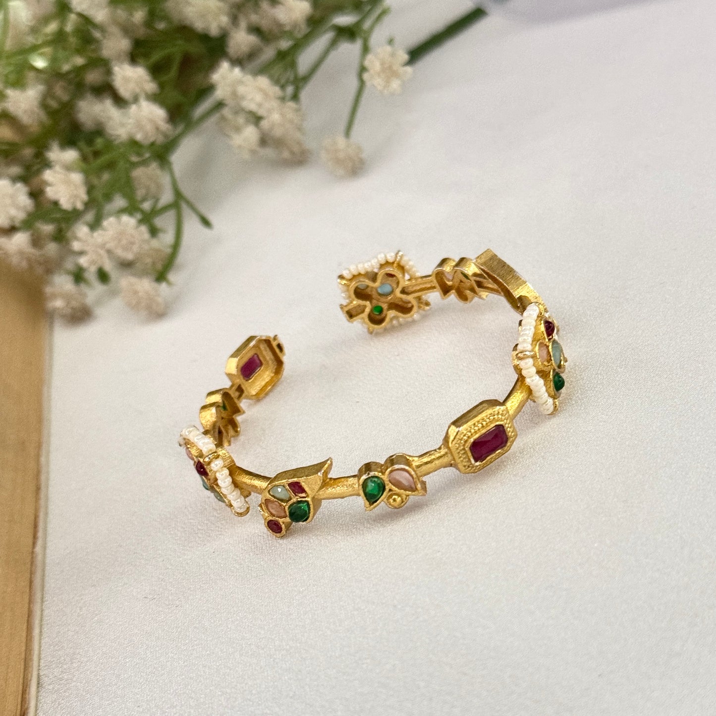 Amberin Jadau Peacock Bracelet/Kada - Multi