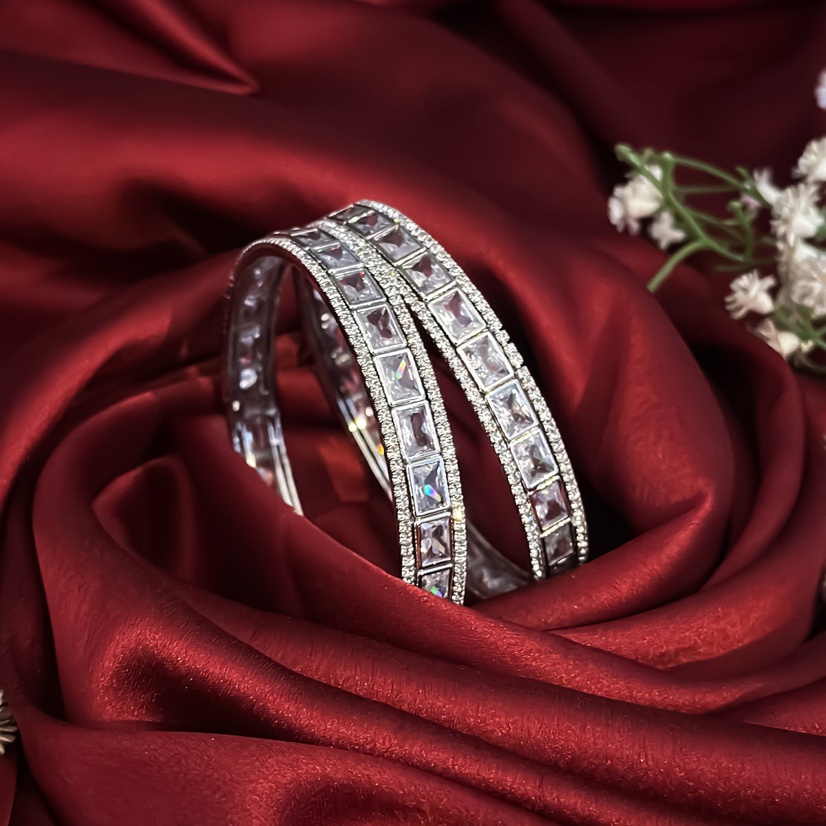 Silver Amara Premium AD Polki Bangles (Set of 2)