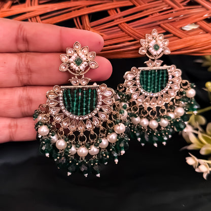 Mansa Kundan Pearl Chandbali - Green