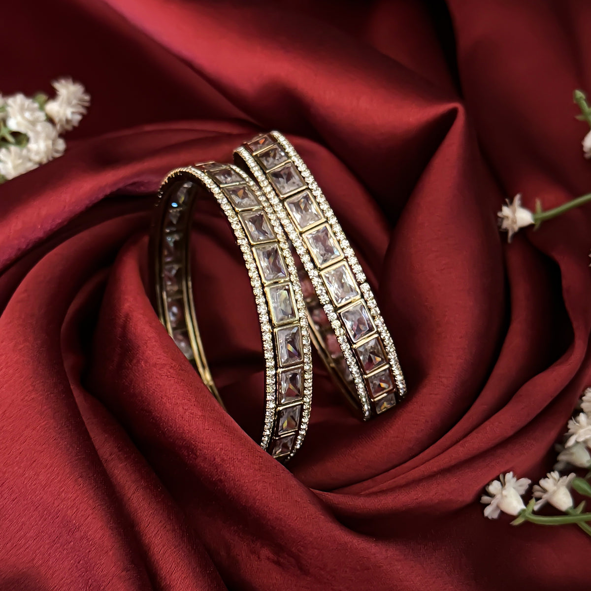 Golden Amara Premium AD Polki Bangles Golden (Set of 2)