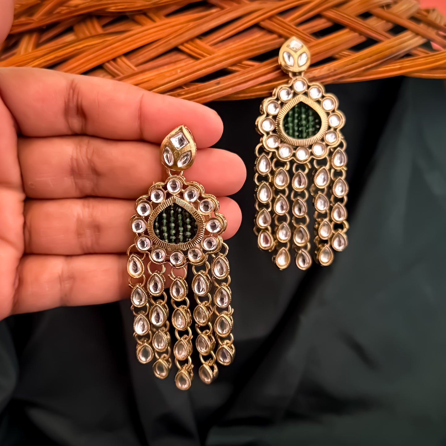 Darshana Chandbali Earrings- Green