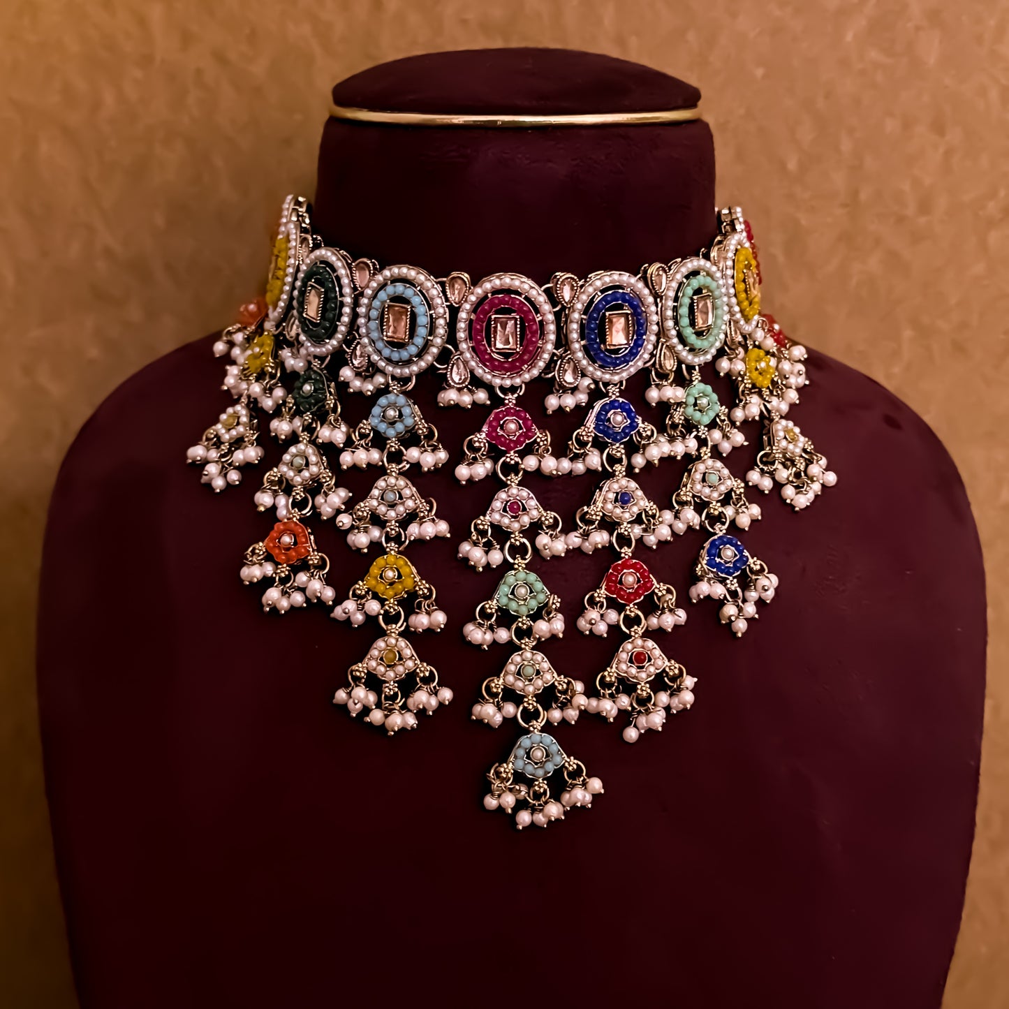Rehan Jadau Reverse AD Necklace Set - Multi