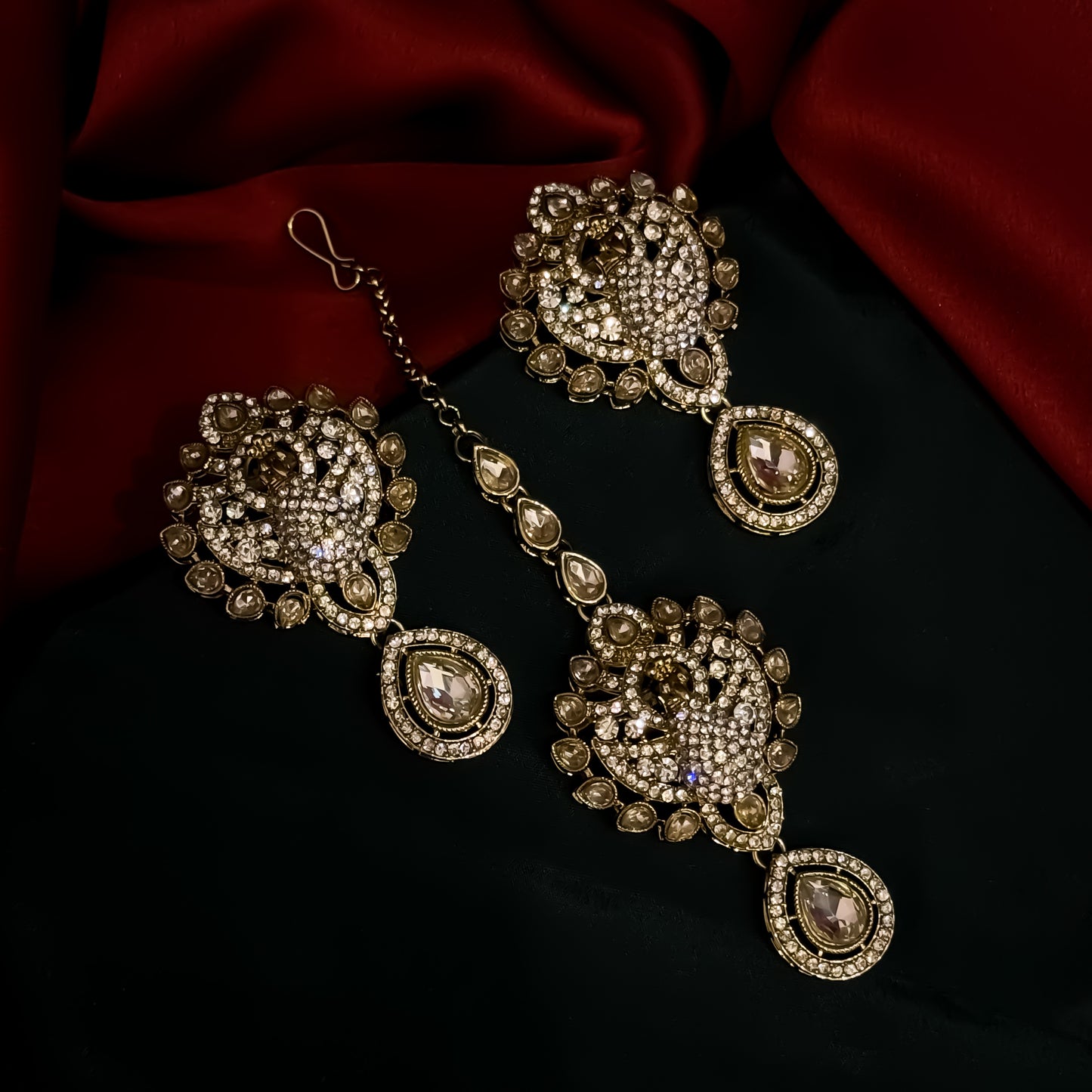 Yasmin Peacock Reverse AD Necklace Set - Golden