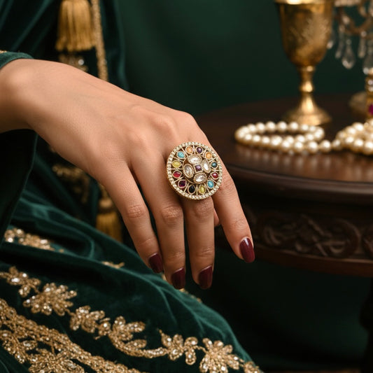 Daniya Jadau Adjustable Ring - Multi