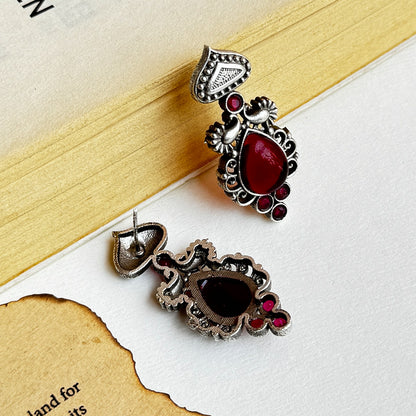 Gazal SLA Brass Earrings - Maroon