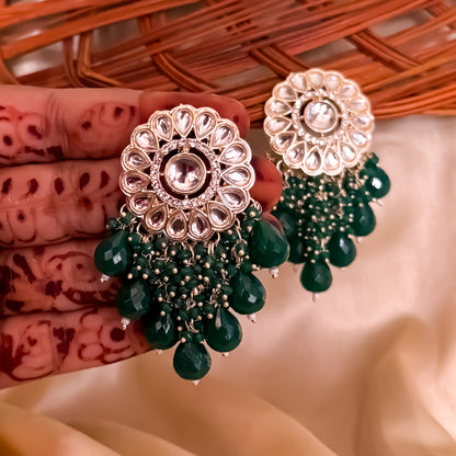 Myra Kundan Chandbali Earrings - Green