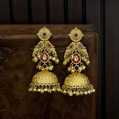 Jhalak Premium Kashmiri Matte Polish Ghungroo Jhumka Earrings - Pink