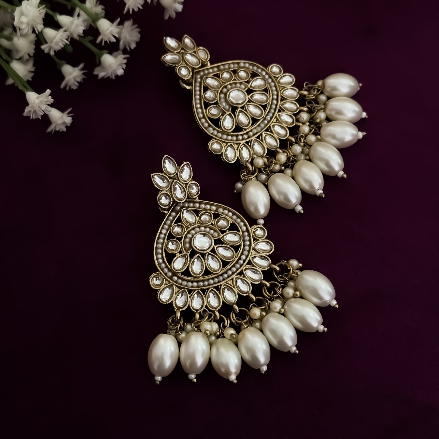 Sejal Pearl Chandbali Earrings - Golden