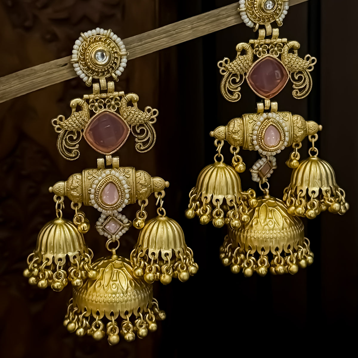 Falak Premium Kashmiri Matte Polish Jhumka Earrings - Pastel Pink