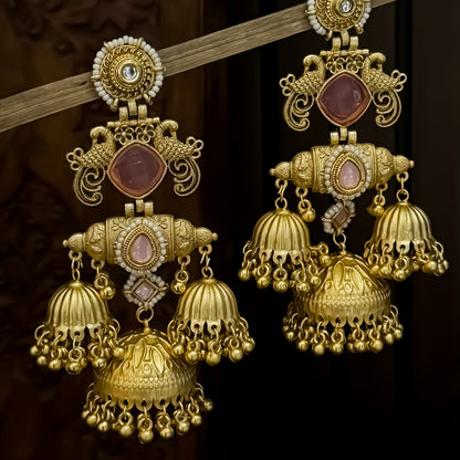 Falak Premium Kashmiri Matte Polish Jhumka Earrings - Pastel Pink