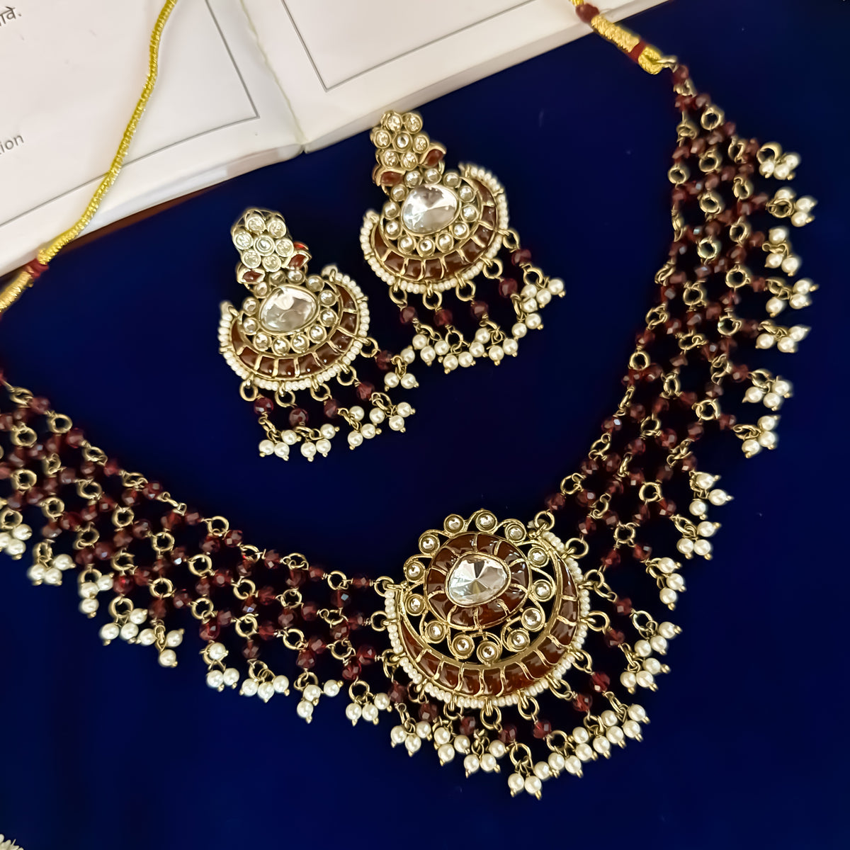 Maroon Sanidhya Intricate Pearl Work Necklace set