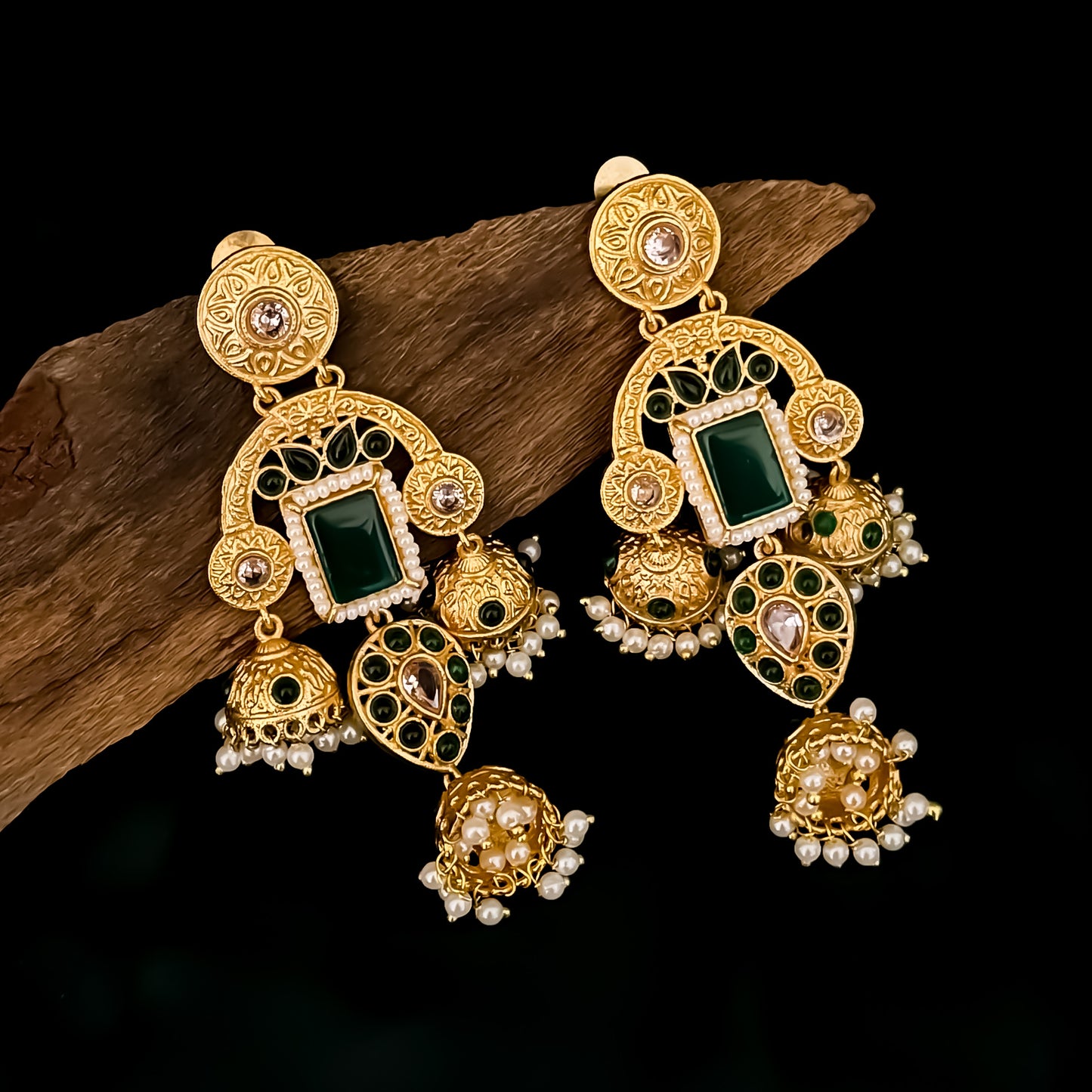 Maitri Premium Kashmiri Jhumka Earrings - Green