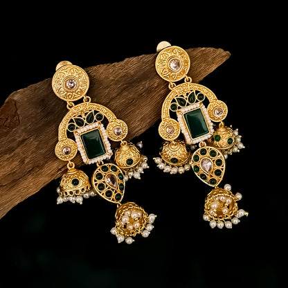 Maitri Premium Kashmiri Jhumka Earrings - Green