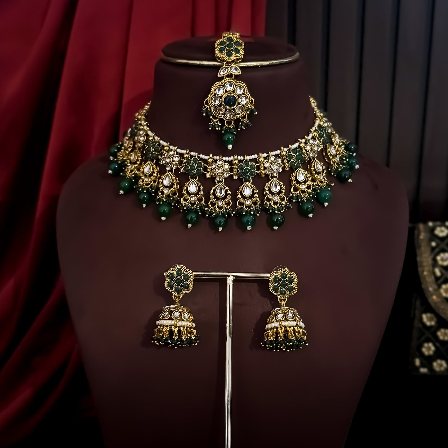 Etika Premium Kundan Necklace Set - Green
