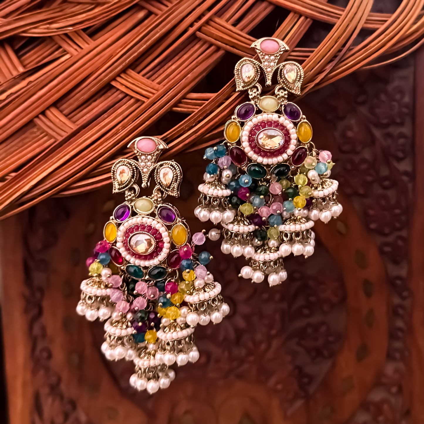 Heer Pearl Jhumka Chandbali Earrings - Multi