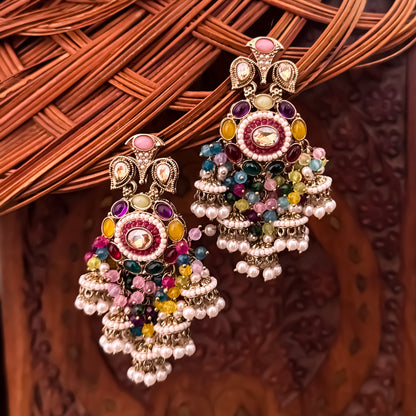 Heer Pearl Jhumka Chandbali Earrings - Multi