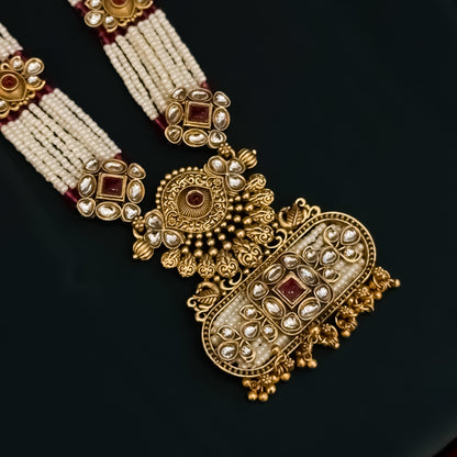 Kinjal Rajwadi Matte Polish Long Necklace Set - Pink