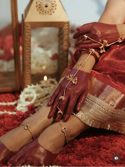 Moon Kashmiri Adjustable Brass Golden Haathphool (Pair) (As Worn By Actress Ishita Dutta)