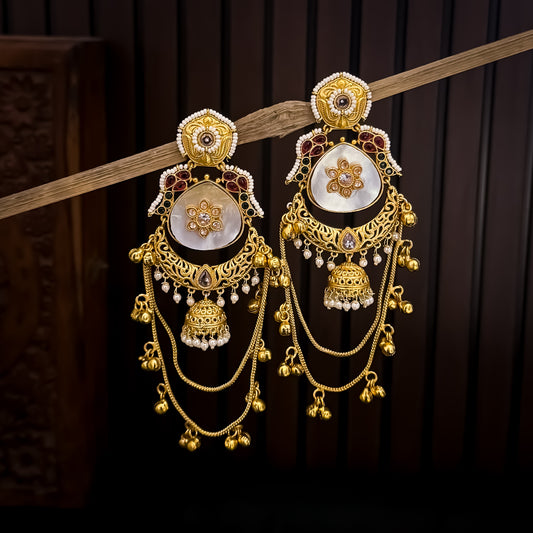 Rajshree Kashmiri Brass Dejhoor Ghungroo Jhumka Earrings - Ivory
