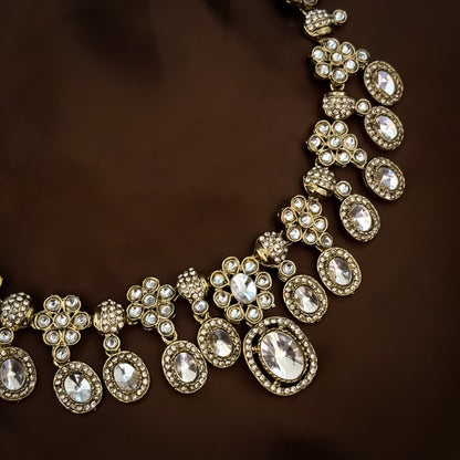 Golden Tayani Zircon Kundan Necklace Set with Earrings