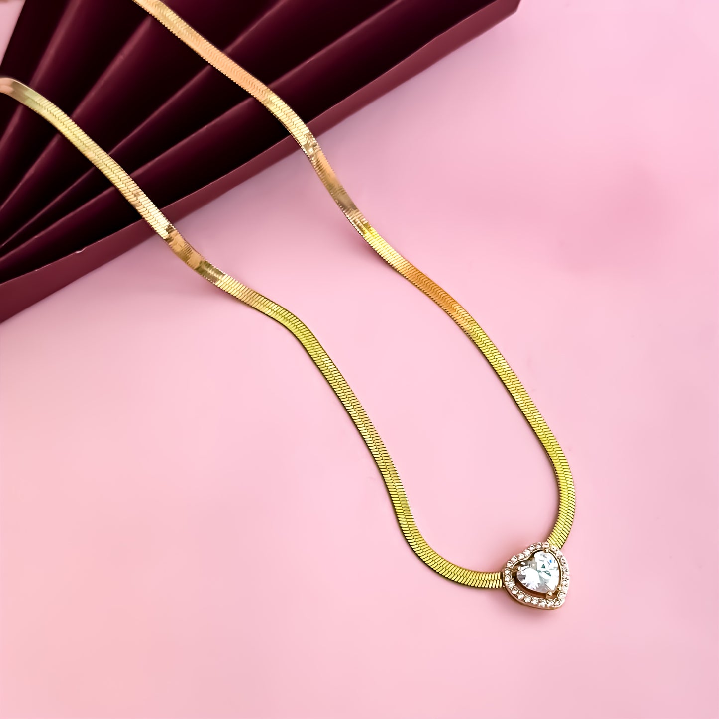Elira 18K Gold Plated(Anti-Tarnish) Snake Chain with Heart Gold AD Pendant