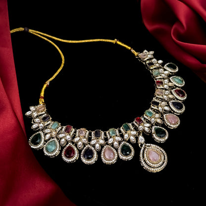Aisha Statement Navratan Reverse AD Necklace Set