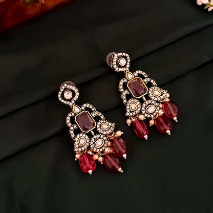 Aadhika Victorian AD Pearl Choker Necklace Set - Wine