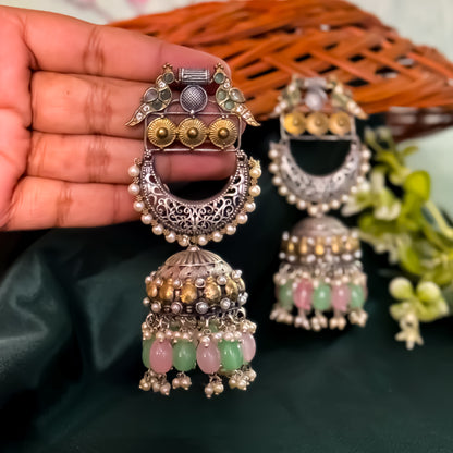 Swara Dual Tone Premium Brass Jhumka Earrings