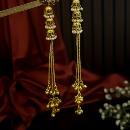 Aishwariya Kashmiri Brass Ghungroo Earrings - Pink & Green