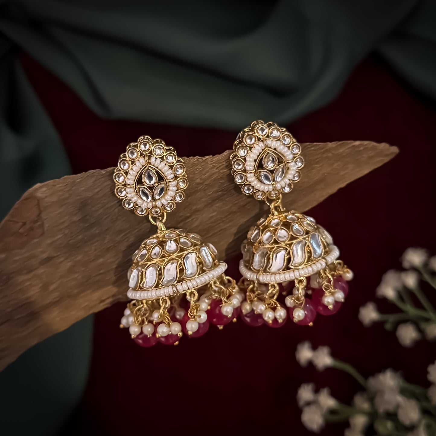 Shameena Premium Kundan Necklace Set - Pink