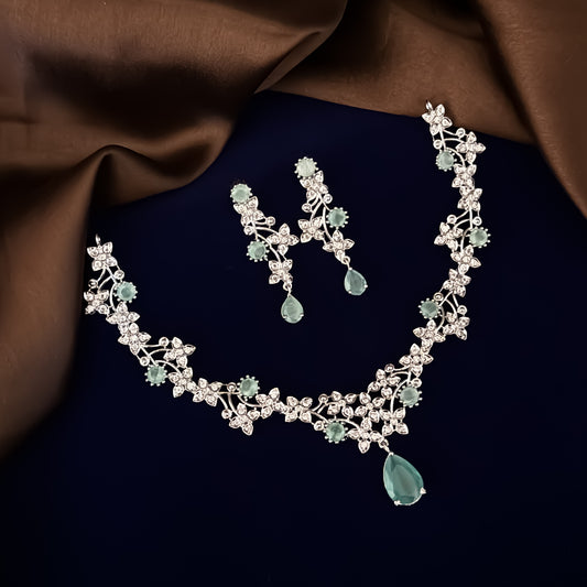 Pastel Green Elsa American Diamond Necklace Set