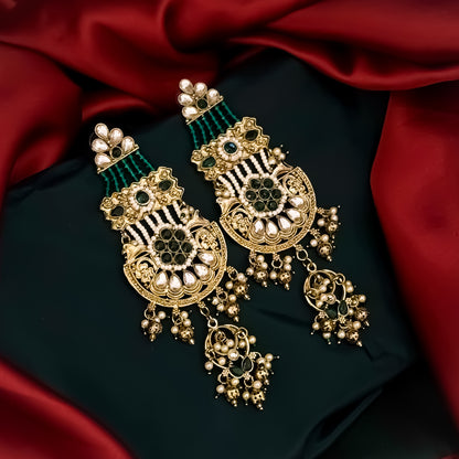 Raaj Rani Fusion Chandbali Earrings - Green