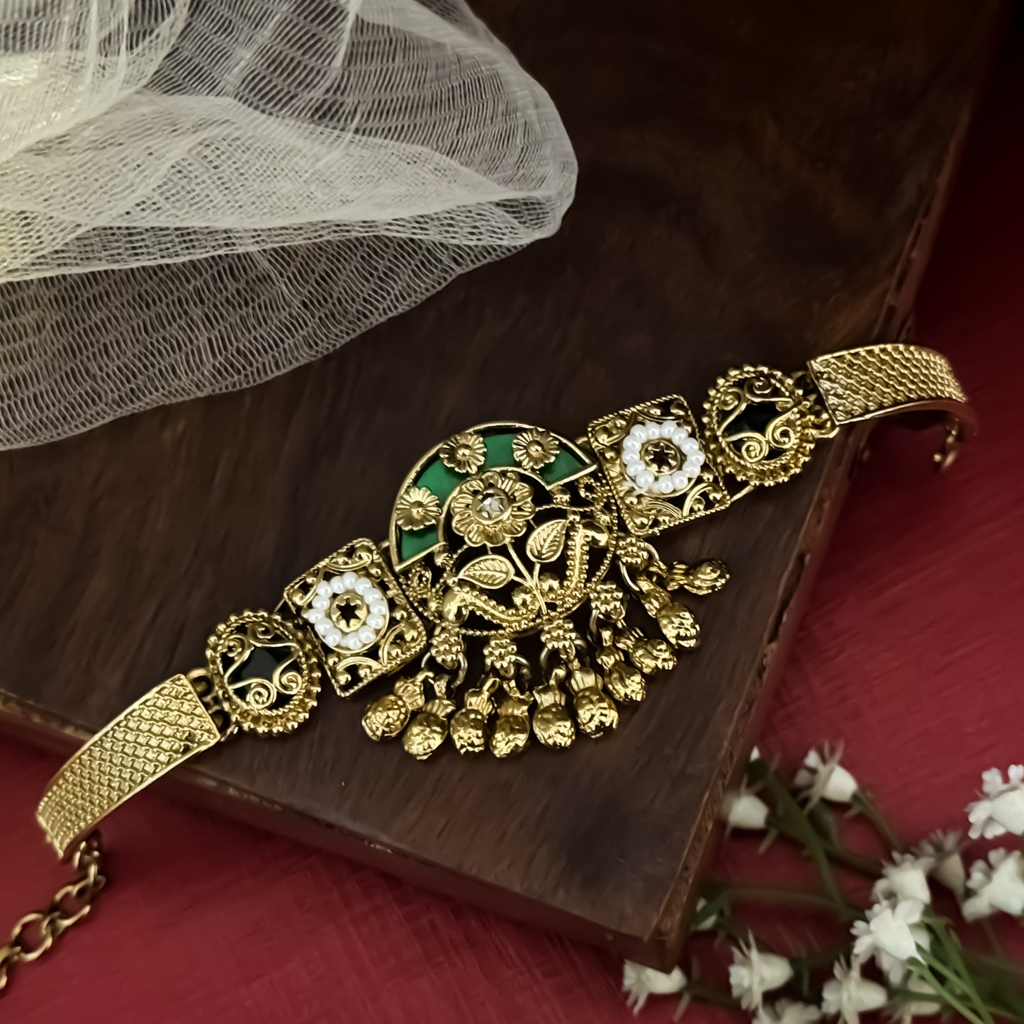 Green Afshan Kashmiri Ghungroo Adjustable Bracelet